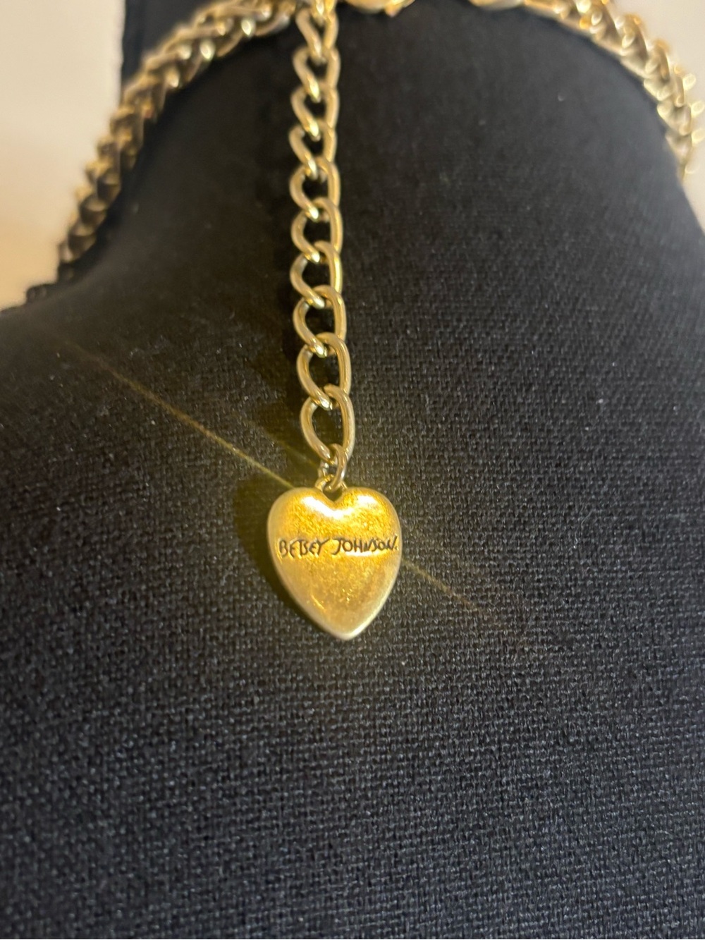 Gold-Tone Leopard Heart Charm Necklace with Faux Pearl Accents - Picture 3 of 3